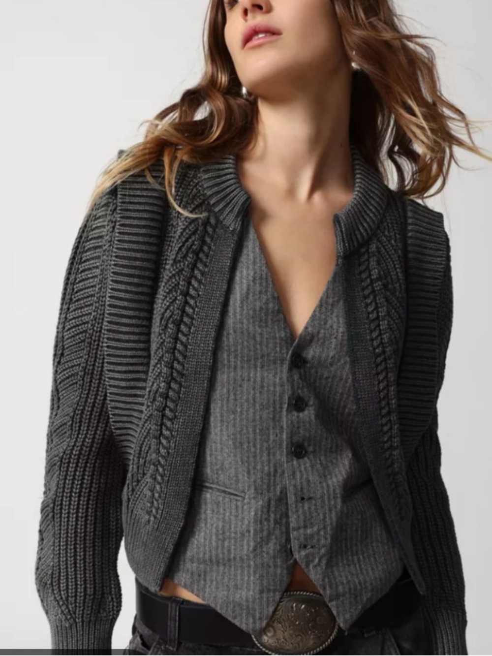 Urban Outfitters, Issac Cable Knit Open Front Cardigan sz S